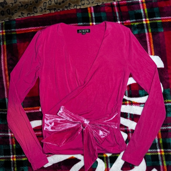 🎀 J.Crew Pink Velvet Tie Wrap Top (Re-Imagined Collection) – XXS 🎀 - Picture 8 of 9